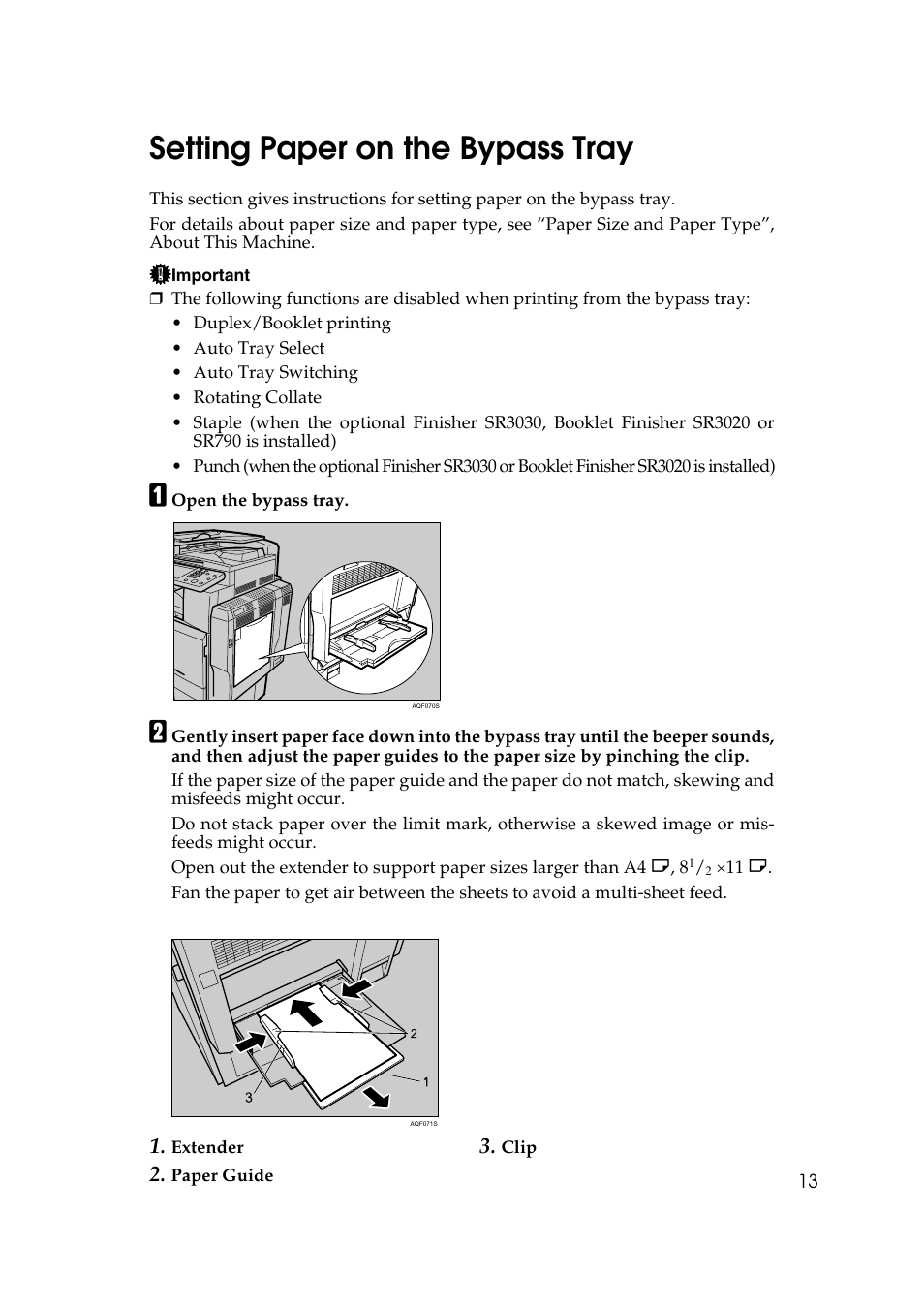 Setting paper on the bypass tray | Ricoh Aficio MP MP C3500/C4500 User Manual | Page 21 / 166