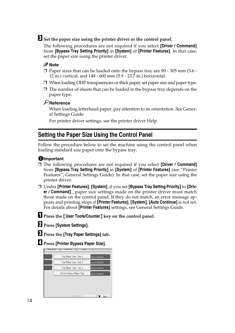 Setting the paper size using the control panel | Ricoh Aficio MP MP C3500/C4500 User Manual | Page 22 / 166