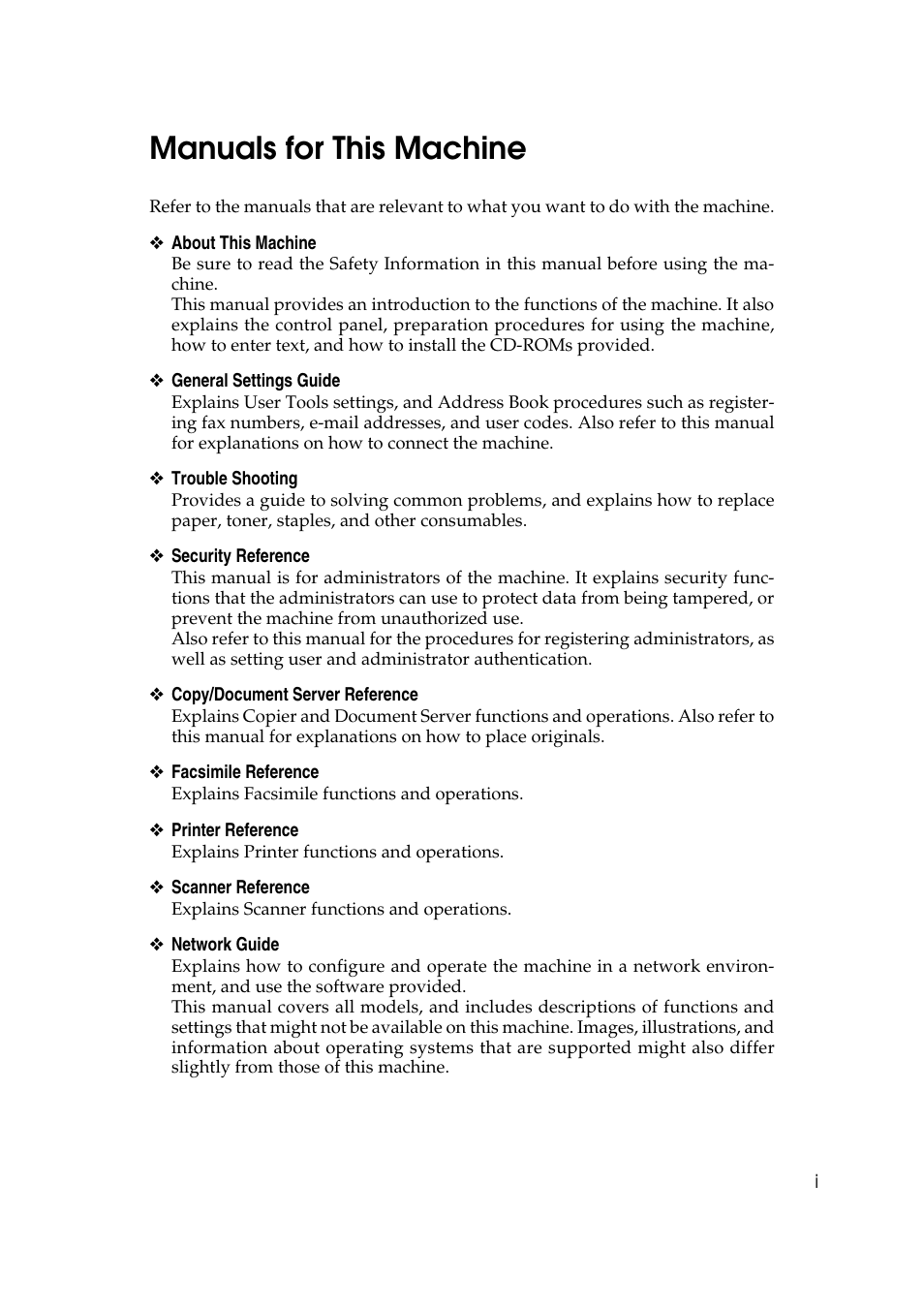 Manuals for this machine | Ricoh Aficio MP MP C3500/C4500 User Manual | Page 3 / 166