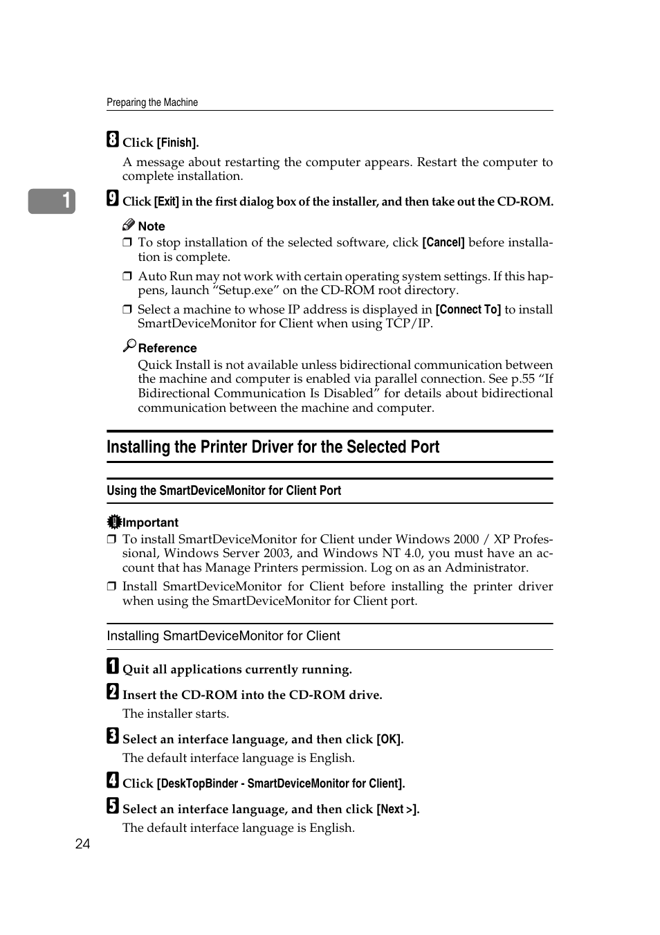 Using the smartdevicemonitor for client port | Ricoh Aficio MP MP C3500/C4500 User Manual | Page 32 / 166