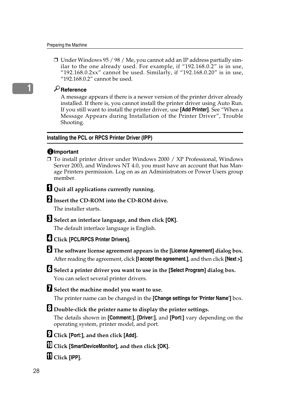 Installing the pcl or rpcs printer driver (ipp) | Ricoh Aficio MP MP C3500/C4500 User Manual | Page 36 / 166