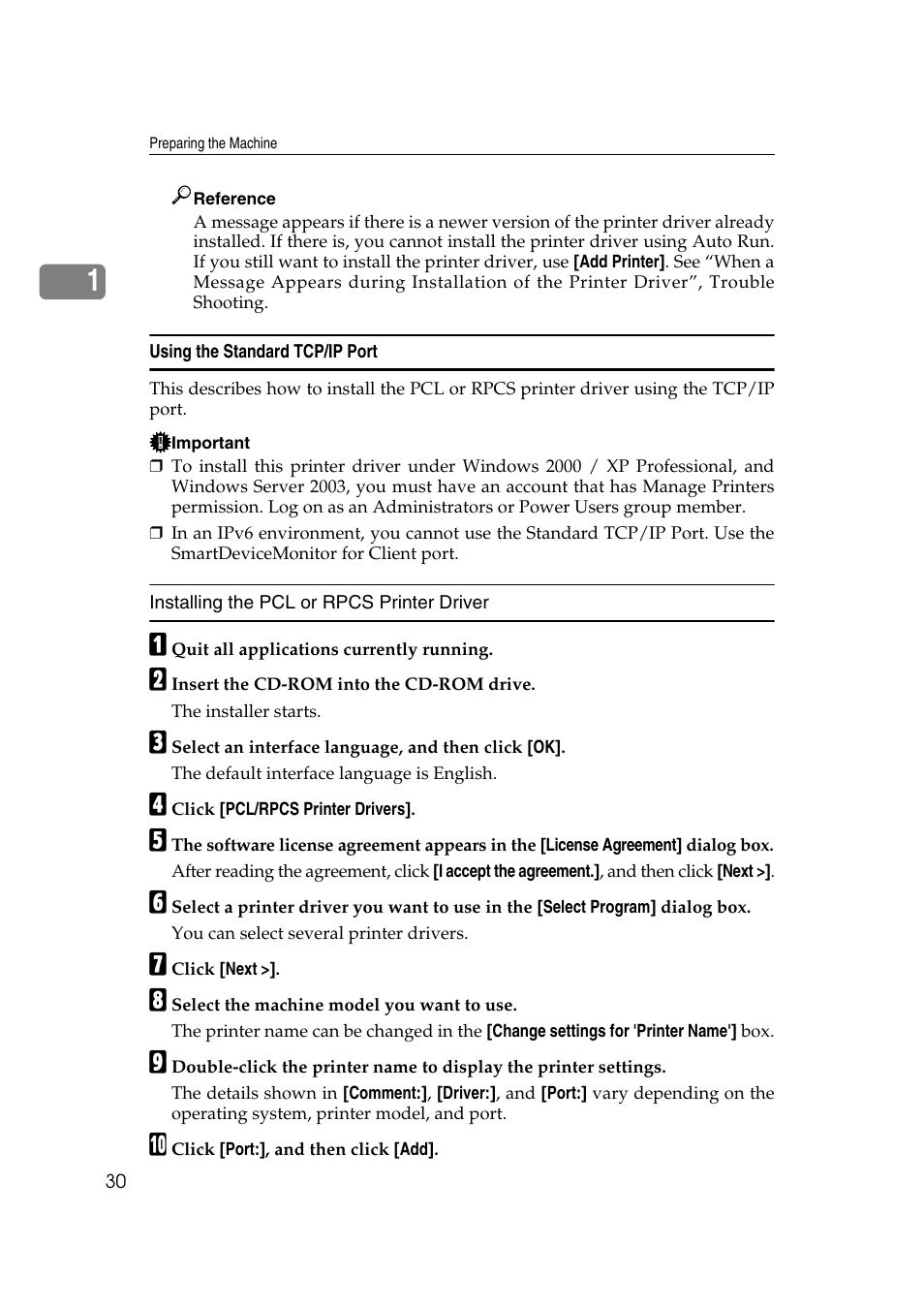 Using the standard tcp/ip port | Ricoh Aficio MP MP C3500/C4500 User Manual | Page 38 / 166