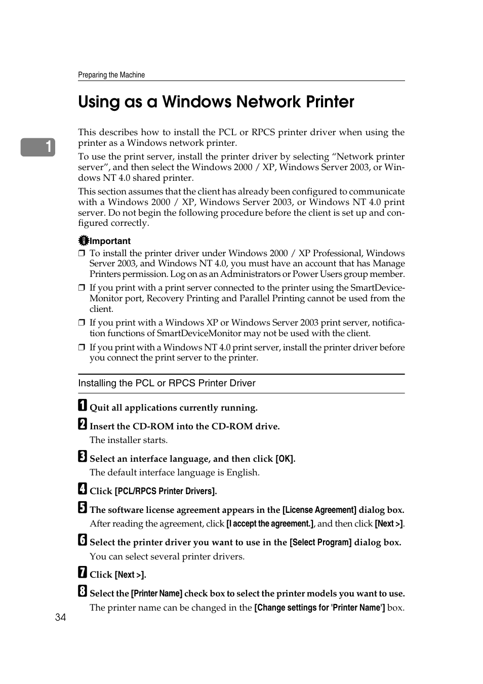 Using as a windows network printer, 1using as a windows network printer | Ricoh Aficio MP MP C3500/C4500 User Manual | Page 42 / 166
