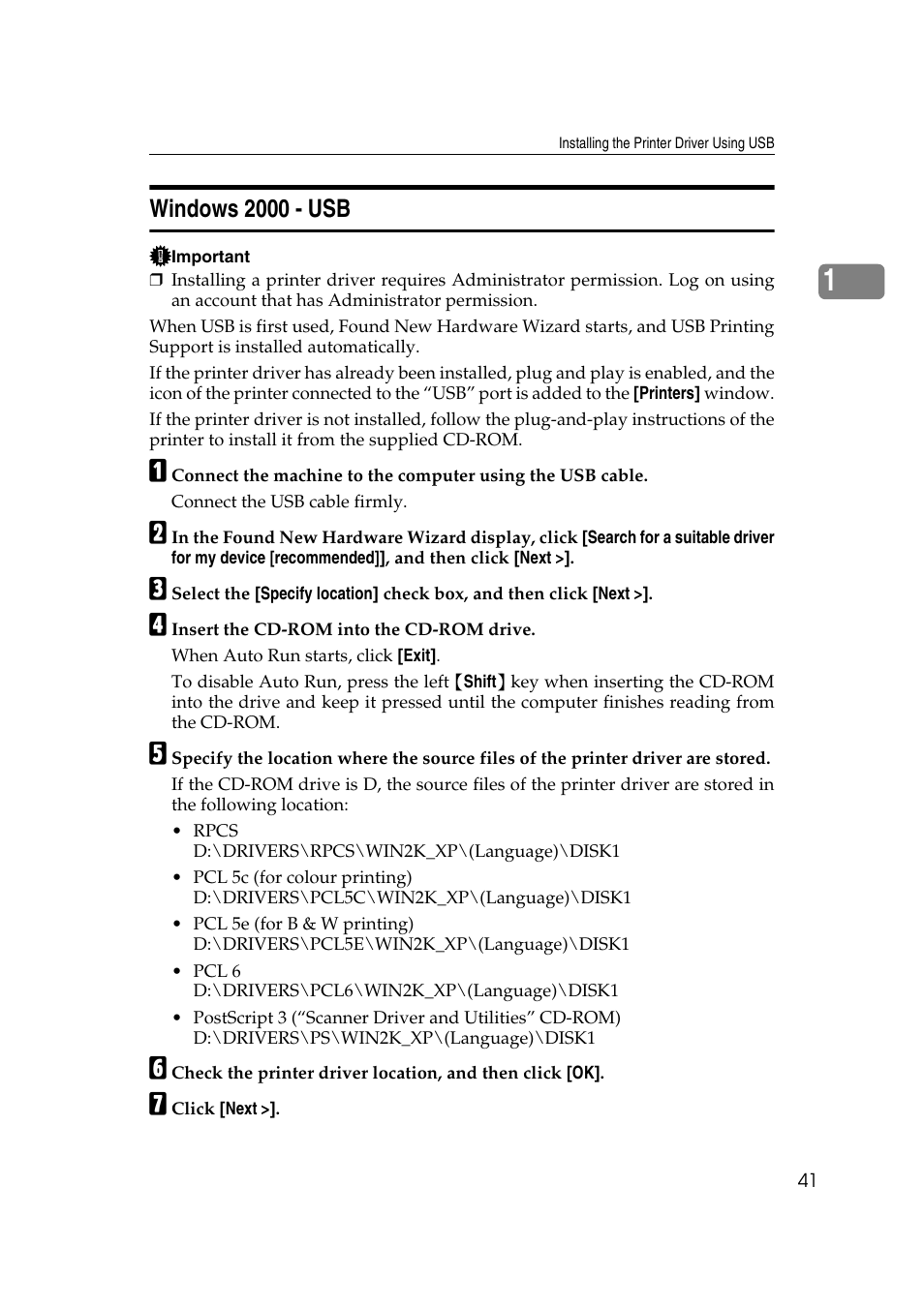 Windows 2000 - usb | Ricoh Aficio MP MP C3500/C4500 User Manual | Page 49 / 166