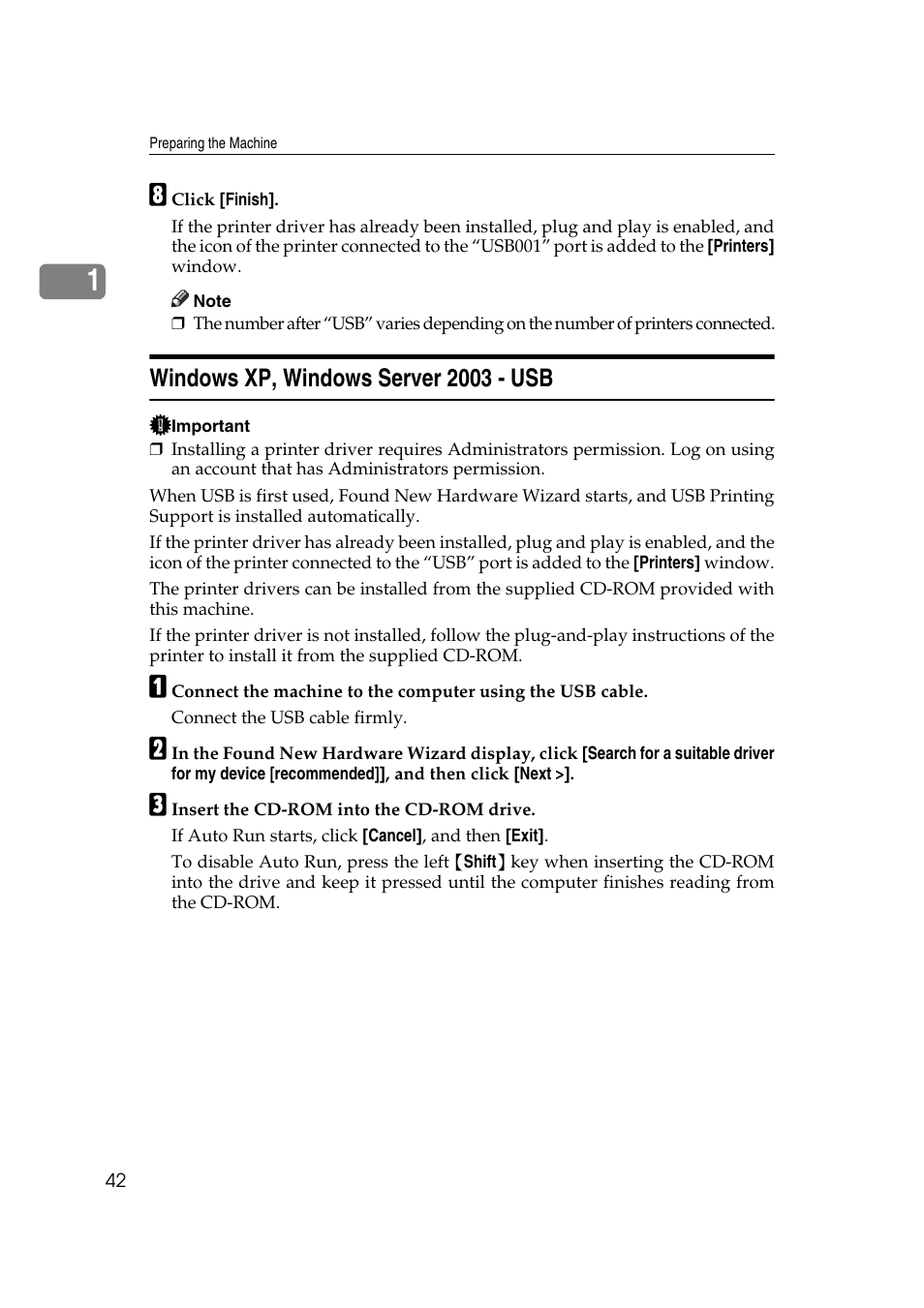 Windows xp, windows server 2003 - usb | Ricoh Aficio MP MP C3500/C4500 User Manual | Page 50 / 166