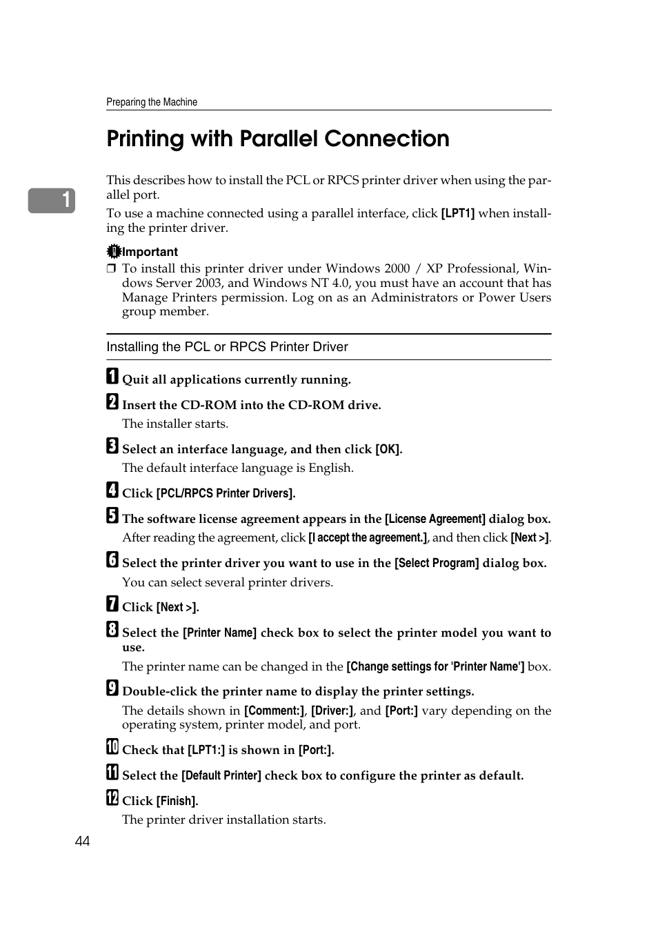 Printing with parallel connection, N, see p.44 “printing with parallel connection, 1printing with parallel connection | Ricoh Aficio MP MP C3500/C4500 User Manual | Page 52 / 166