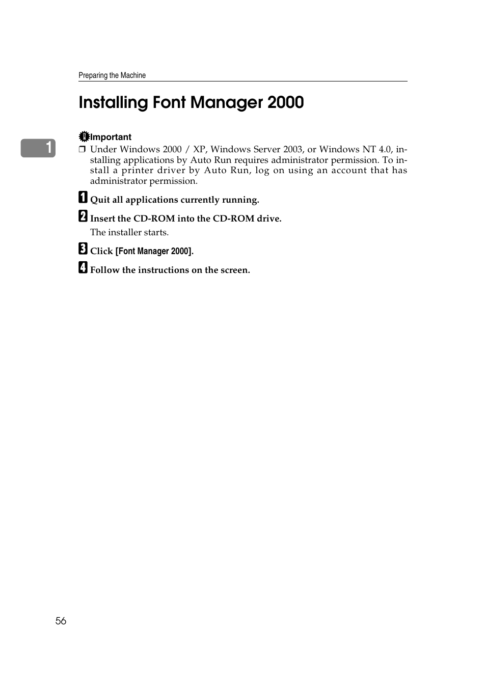 Installing font manager 2000 | Ricoh Aficio MP MP C3500/C4500 User Manual | Page 64 / 166