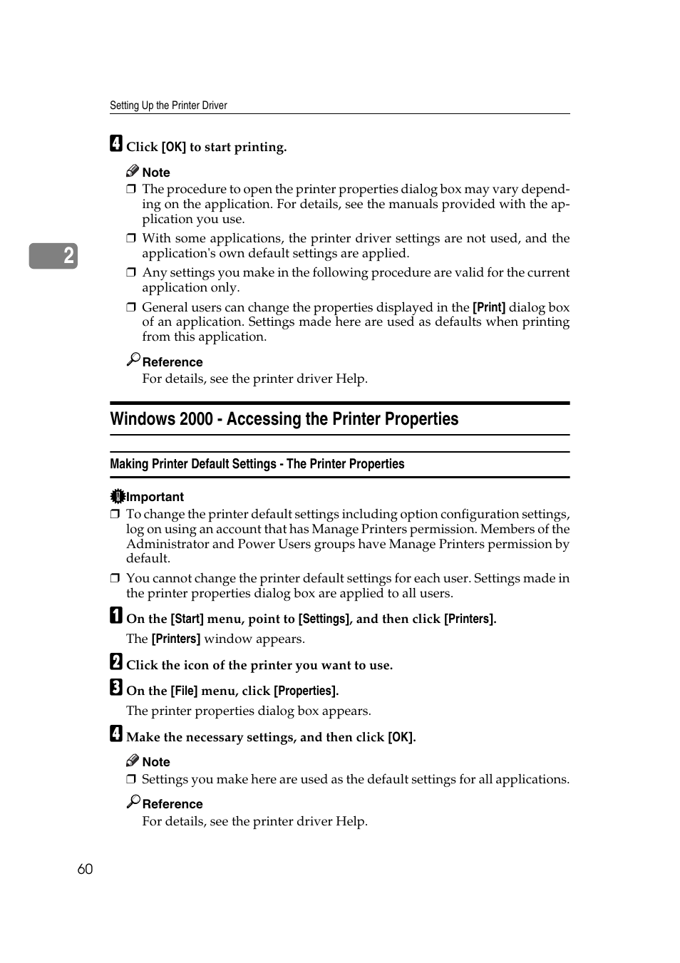 Windows 2000 - accessing the printer properties | Ricoh Aficio MP MP C3500/C4500 User Manual | Page 68 / 166