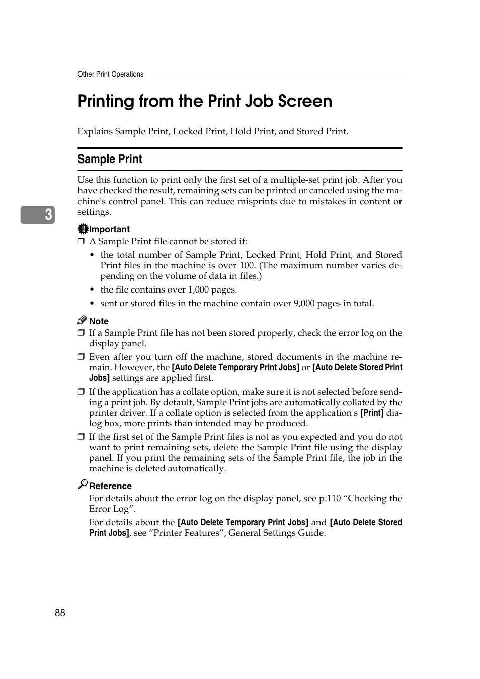 Printing from the print job screen, Sample print, P.88 “sample print | 3printing from the print job screen | Ricoh Aficio MP MP C3500/C4500 User Manual | Page 96 / 166