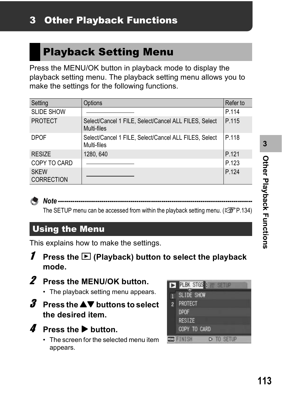 Playback setting menu, 3 other playback functions | Ricoh GX100VF User Manual | Page 115 / 218