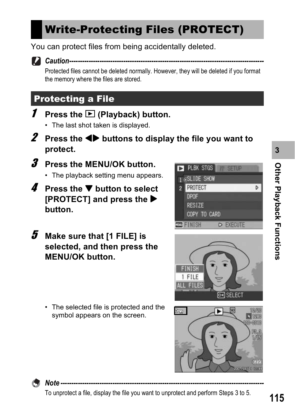 Write-protecting files (protect) | Ricoh GX100VF User Manual | Page 117 / 218