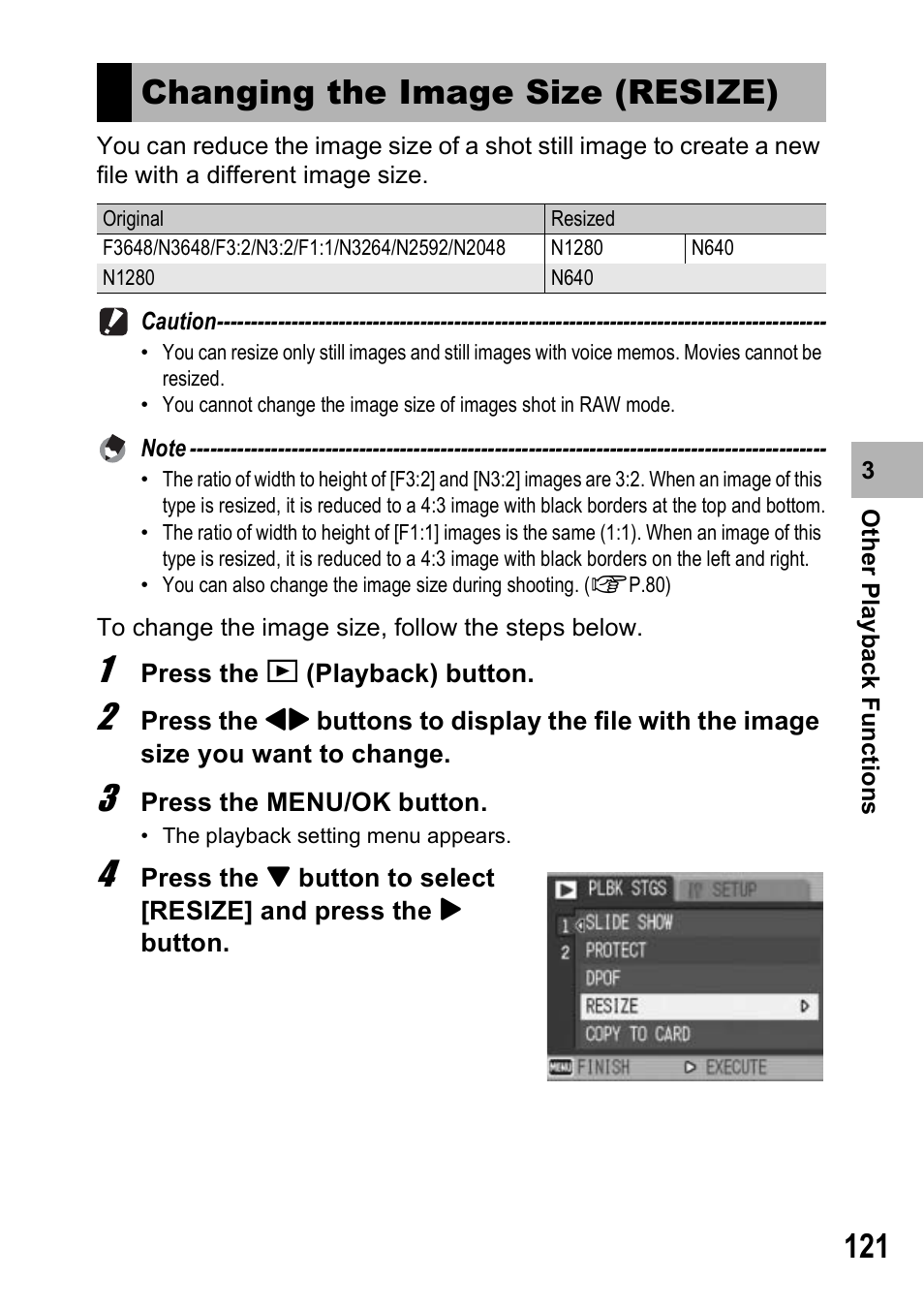 Changing the image size (resize) | Ricoh GX100VF User Manual | Page 123 / 218