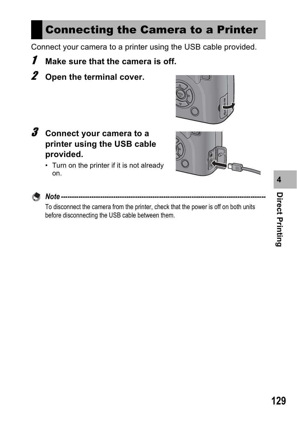 Connecting the camera to a printer | Ricoh GX100VF User Manual | Page 131 / 218