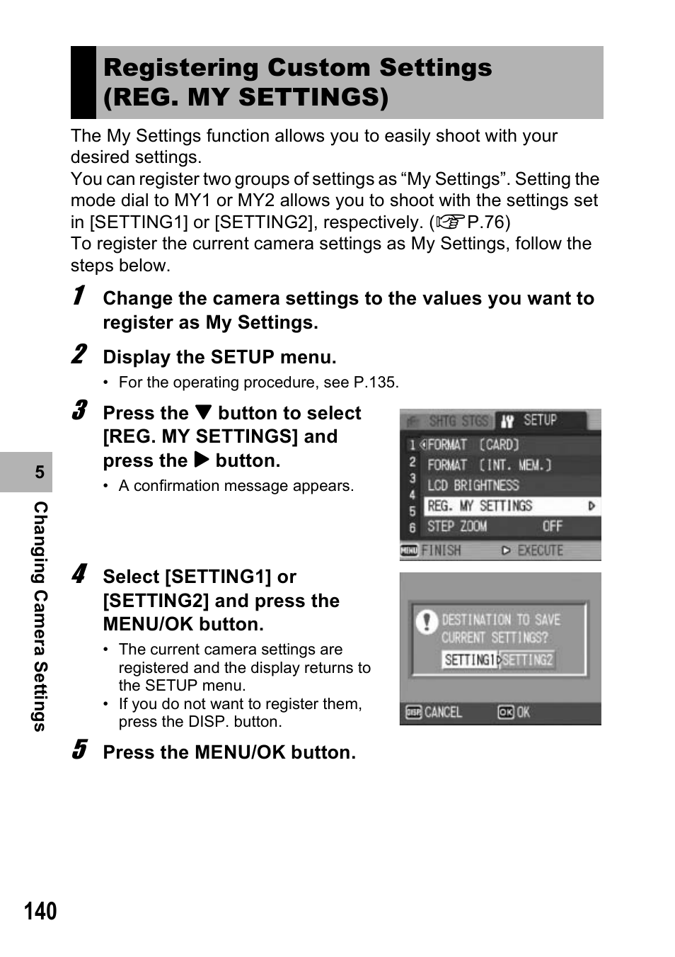 Registering custom settings (reg. my settings) | Ricoh GX100VF User Manual | Page 142 / 218