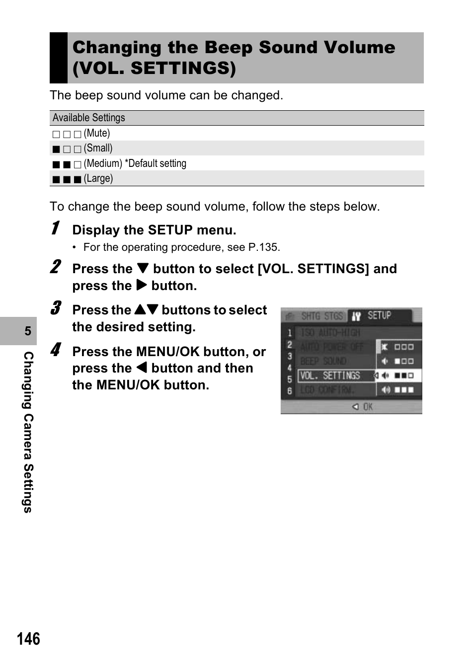 Changing the beep sound volume (vol. settings) | Ricoh GX100VF User Manual | Page 148 / 218