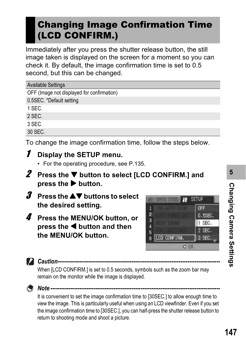 Changing image confirmation time (lcd confirm.) | Ricoh GX100VF User Manual | Page 149 / 218