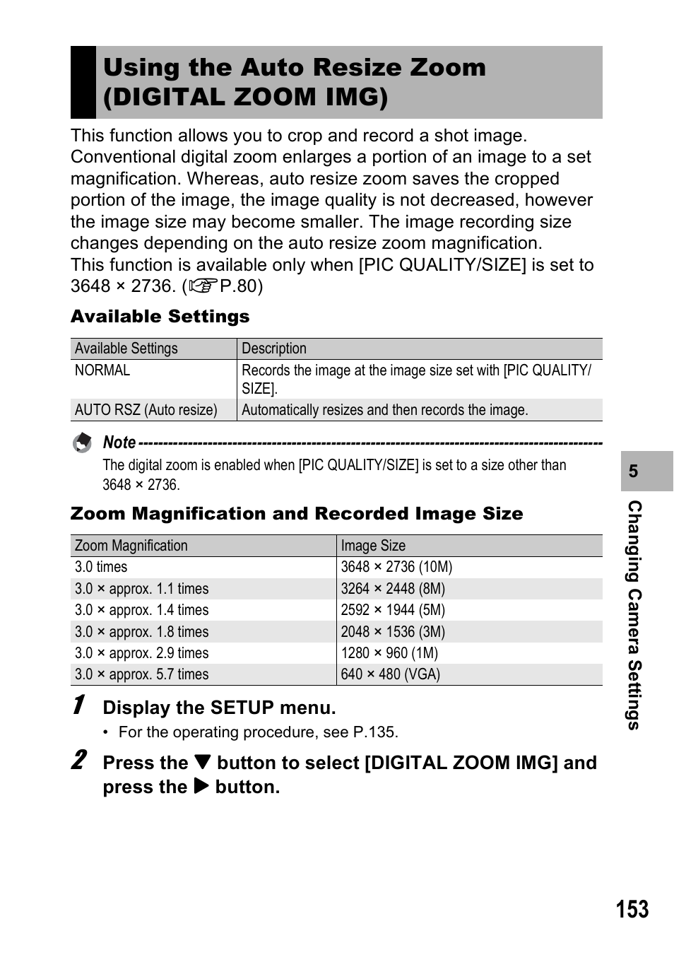 Using the auto resize zoom (digital zoom img) | Ricoh GX100VF User Manual | Page 155 / 218