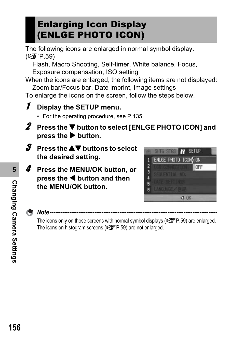 Enlarging icon display (enlge photo icon) | Ricoh GX100VF User Manual | Page 158 / 218