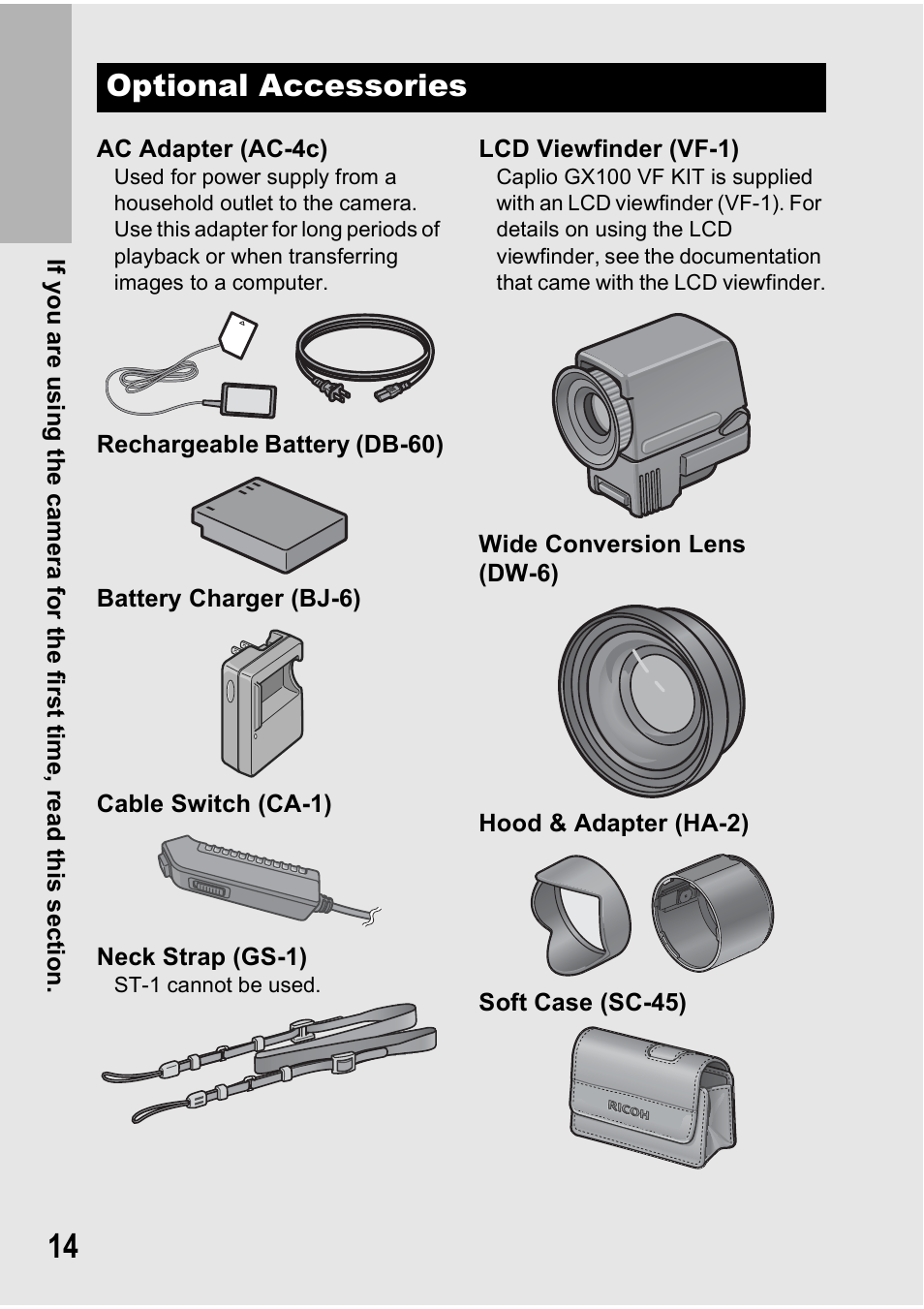 Optional accessories | Ricoh GX100VF User Manual | Page 16 / 218