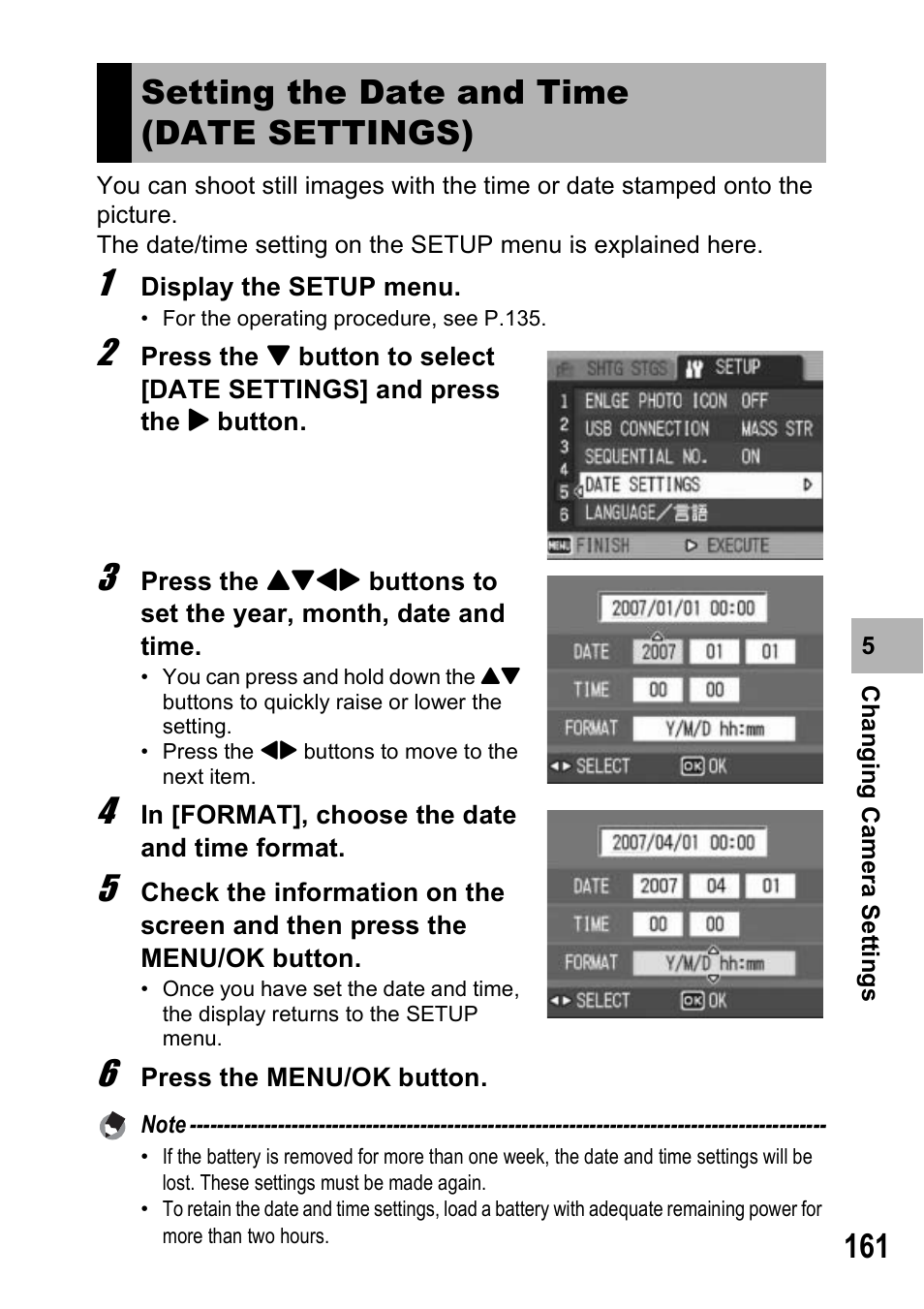 Setting the date and time (date settings) | Ricoh GX100VF User Manual | Page 163 / 218