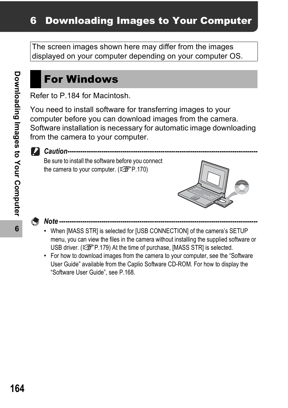 For windows, 6 downloading images to your computer | Ricoh GX100VF User Manual | Page 166 / 218