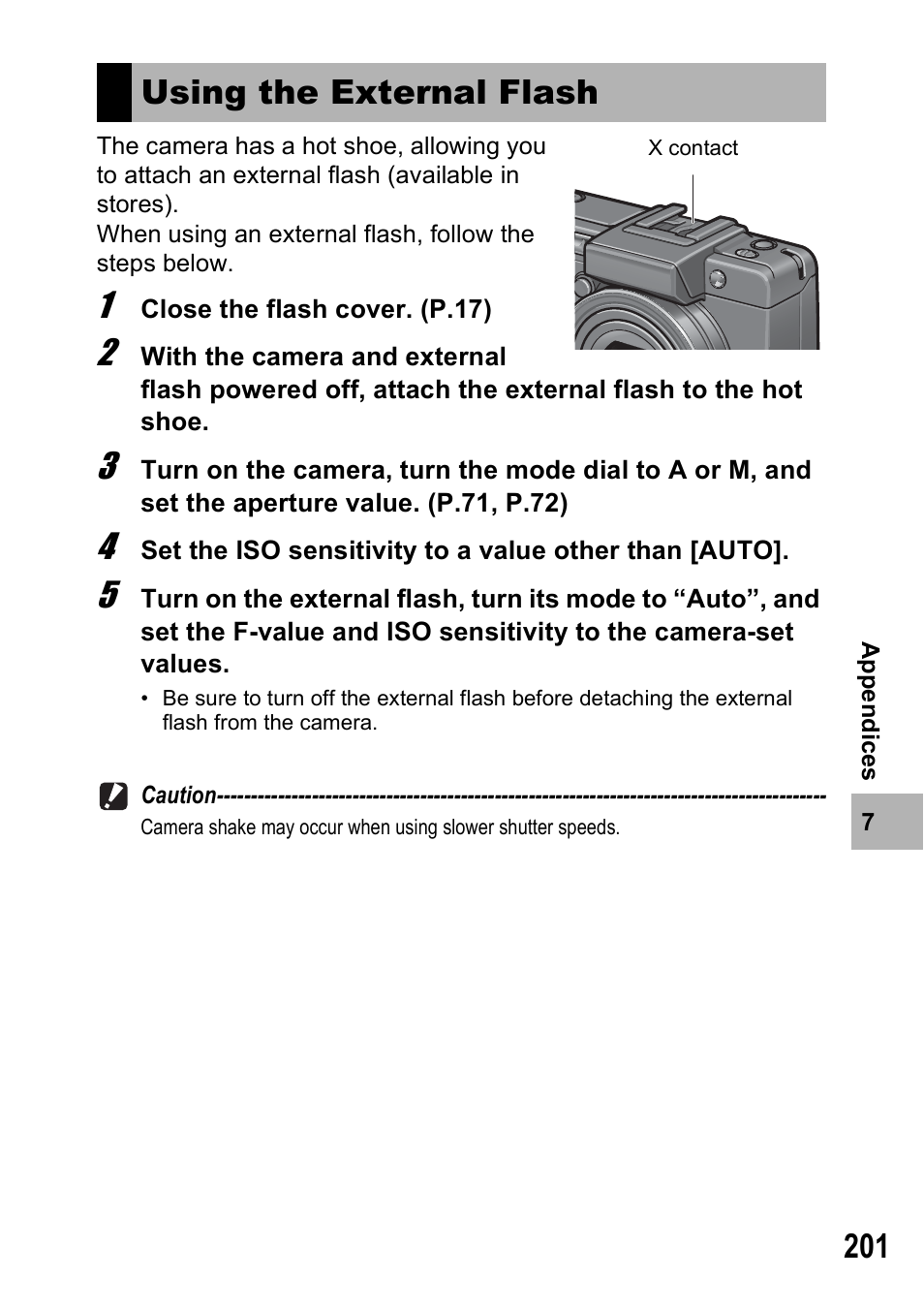 Using the external flash | Ricoh GX100VF User Manual | Page 203 / 218