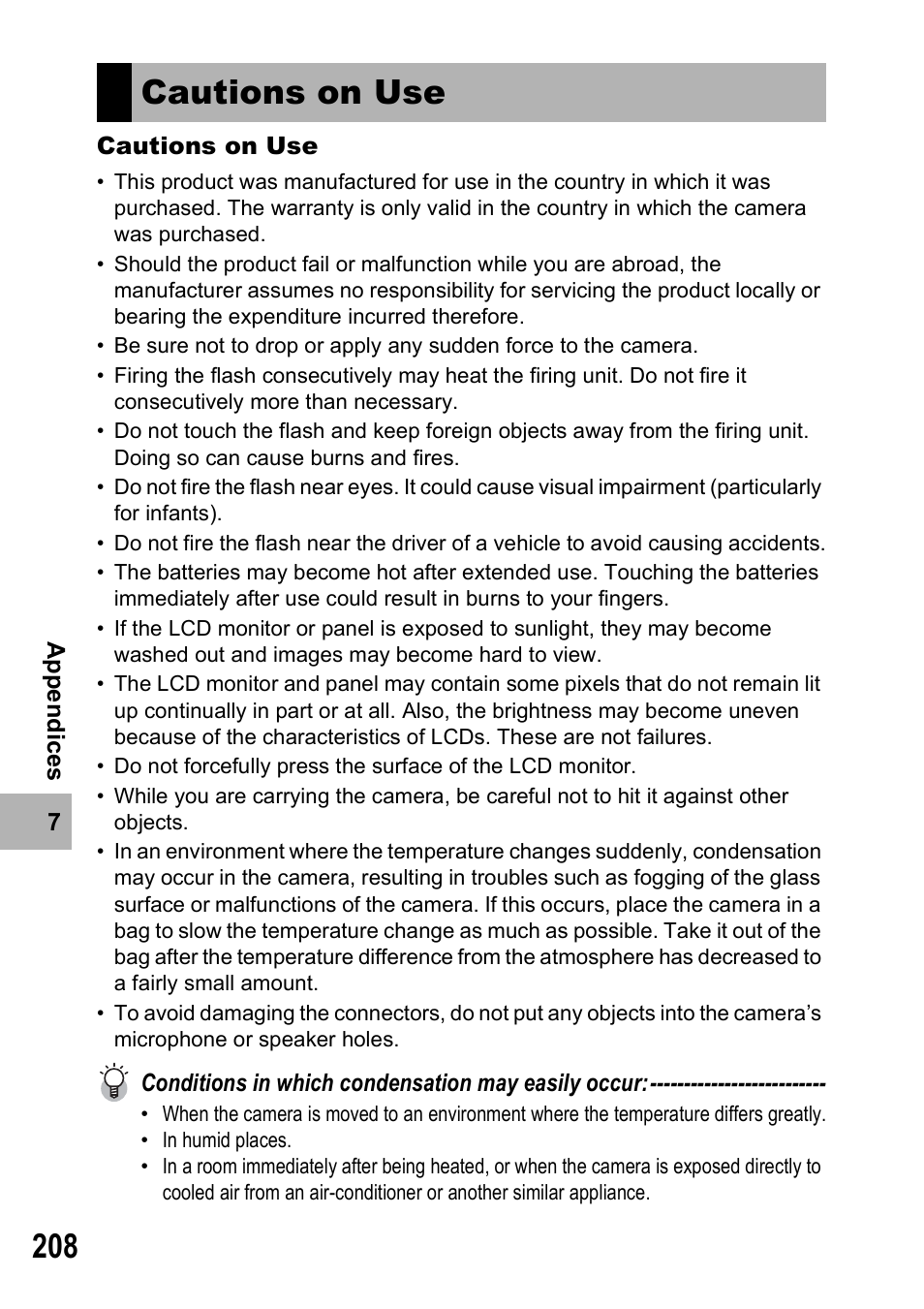 Cautions on use | Ricoh GX100VF User Manual | Page 210 / 218