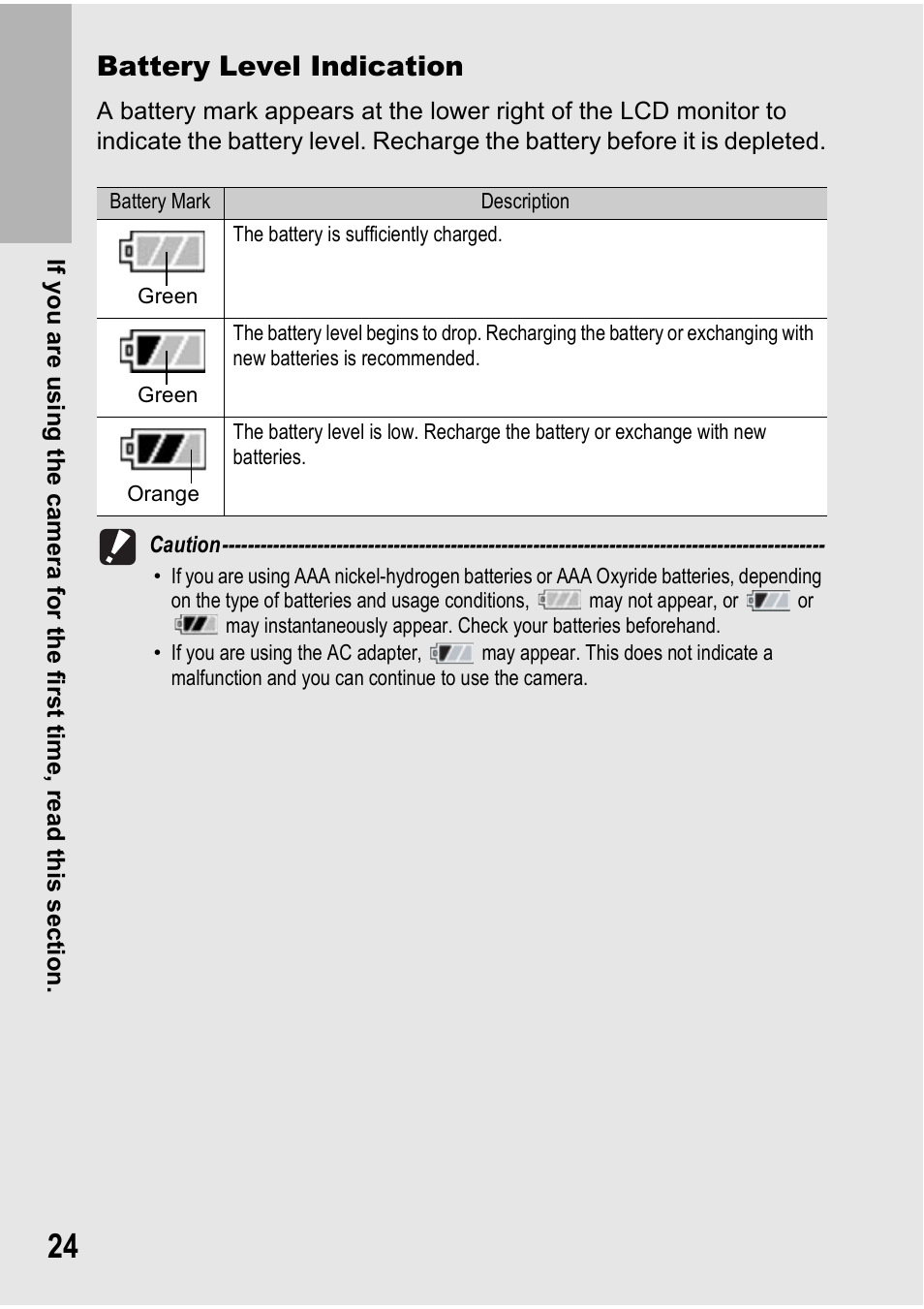 Battery level indication | Ricoh GX100VF User Manual | Page 26 / 218