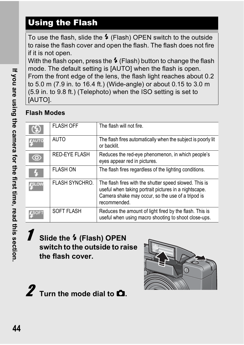 Using the flash | Ricoh GX100VF User Manual | Page 46 / 218