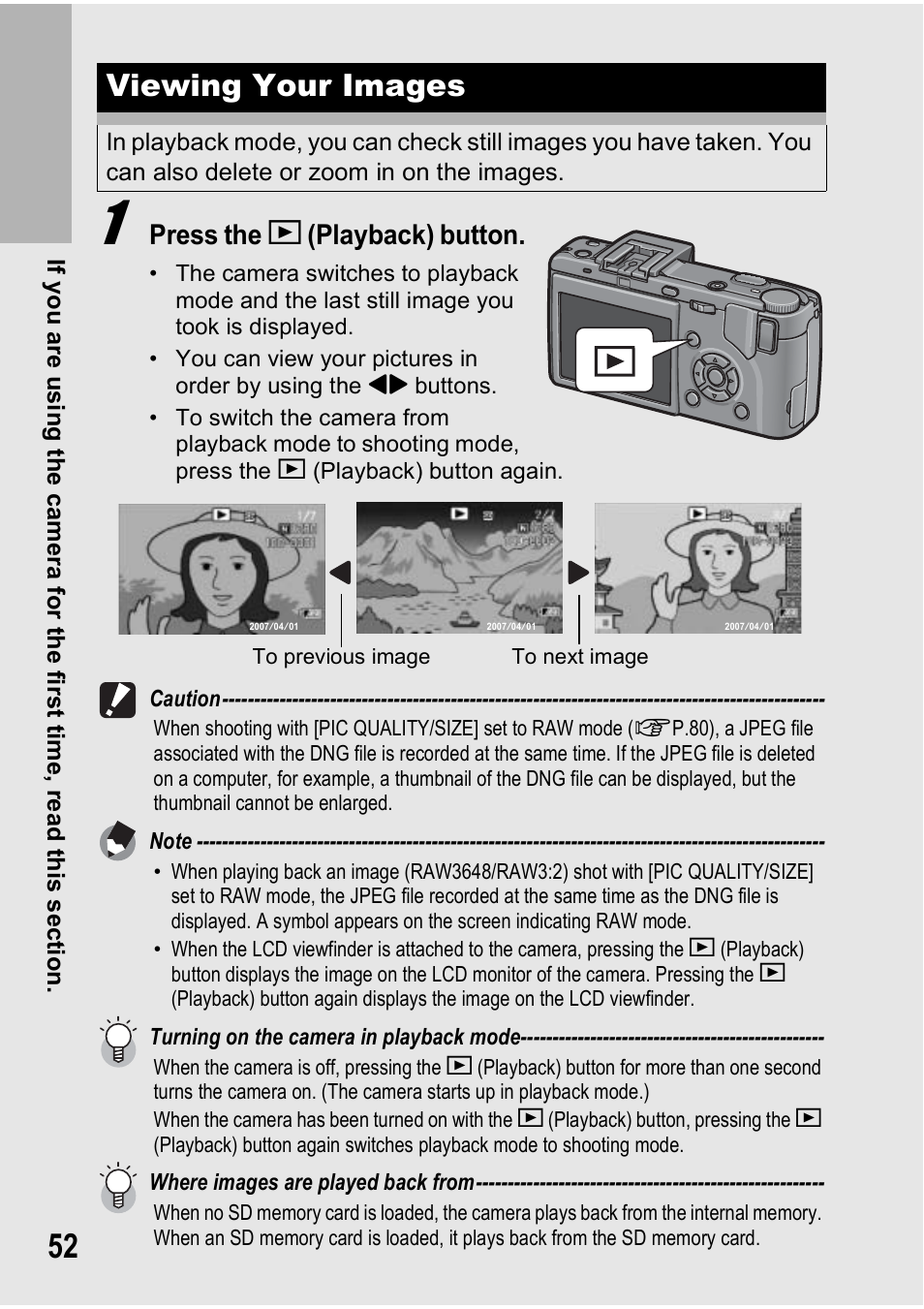 Viewing your images, Press the 6 (playback) button | Ricoh GX100VF User Manual | Page 54 / 218