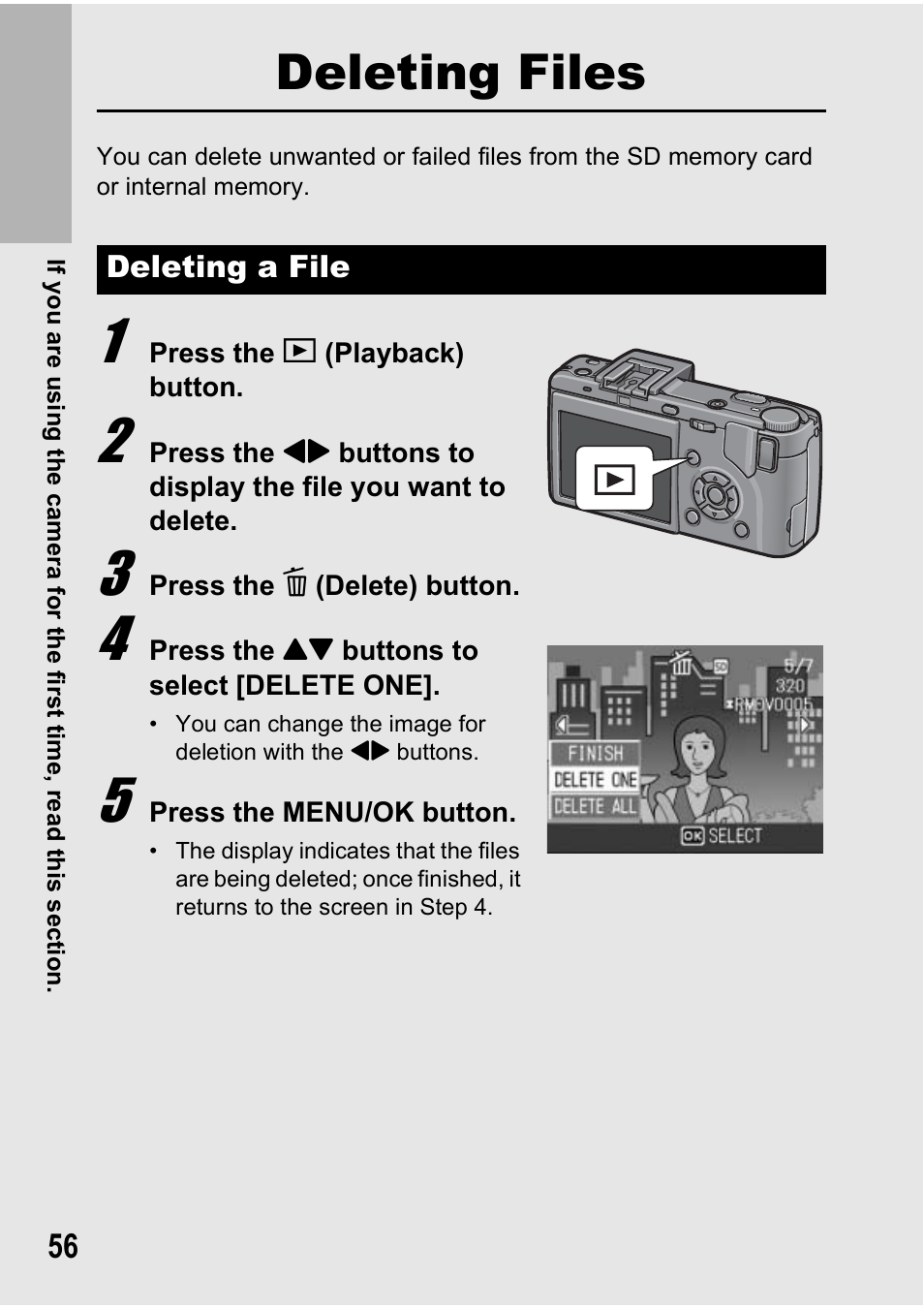 Deleting files | Ricoh GX100VF User Manual | Page 58 / 218