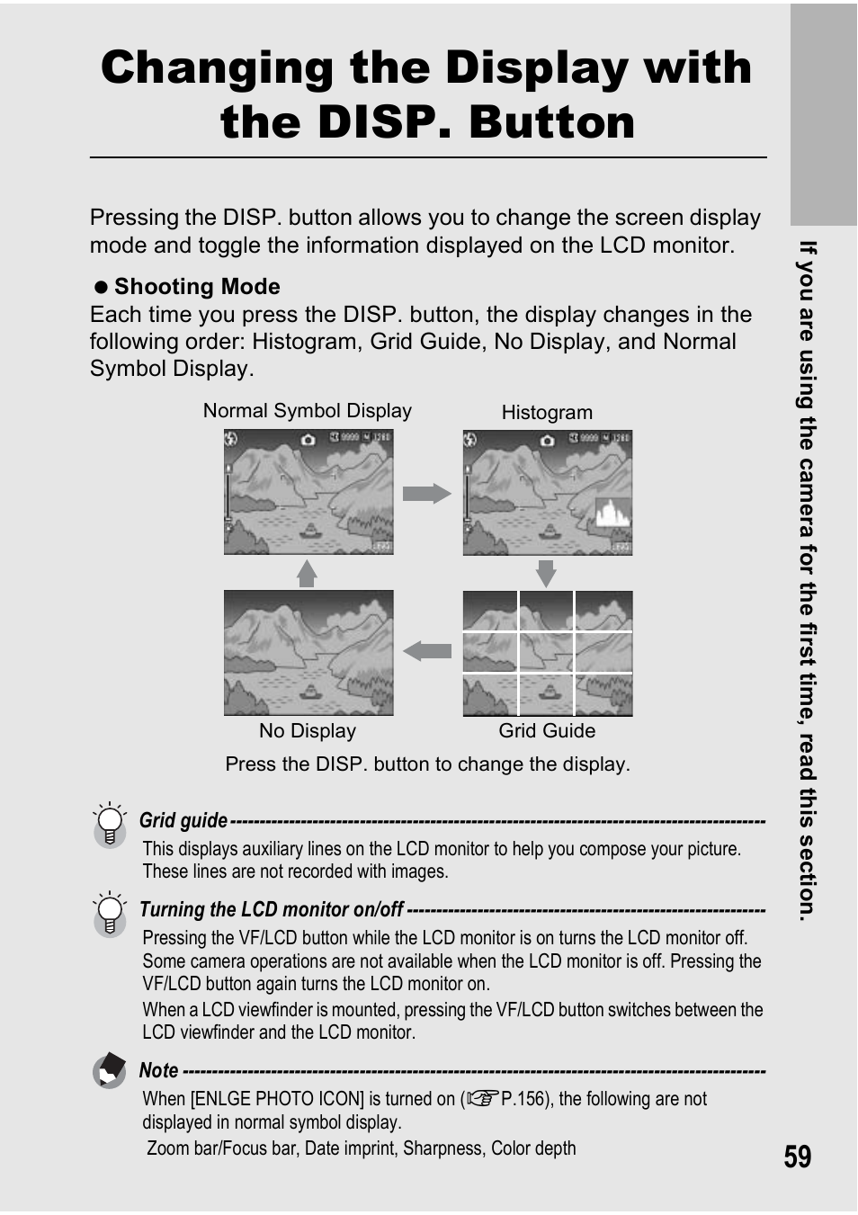 Changing the display with the disp. button | Ricoh GX100VF User Manual | Page 61 / 218