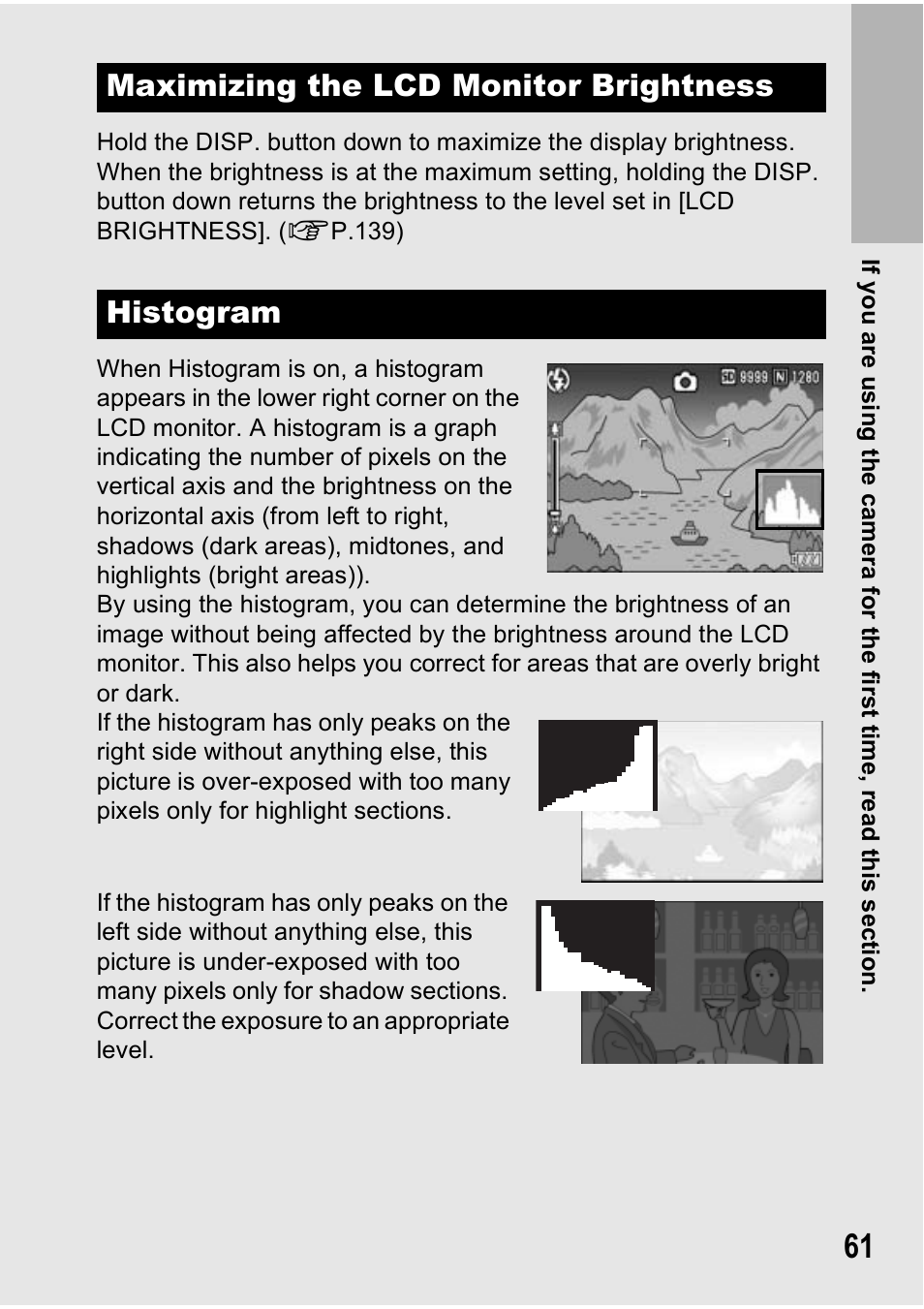 Maximizing the lcd monitor brightness histogram | Ricoh GX100VF User Manual | Page 63 / 218