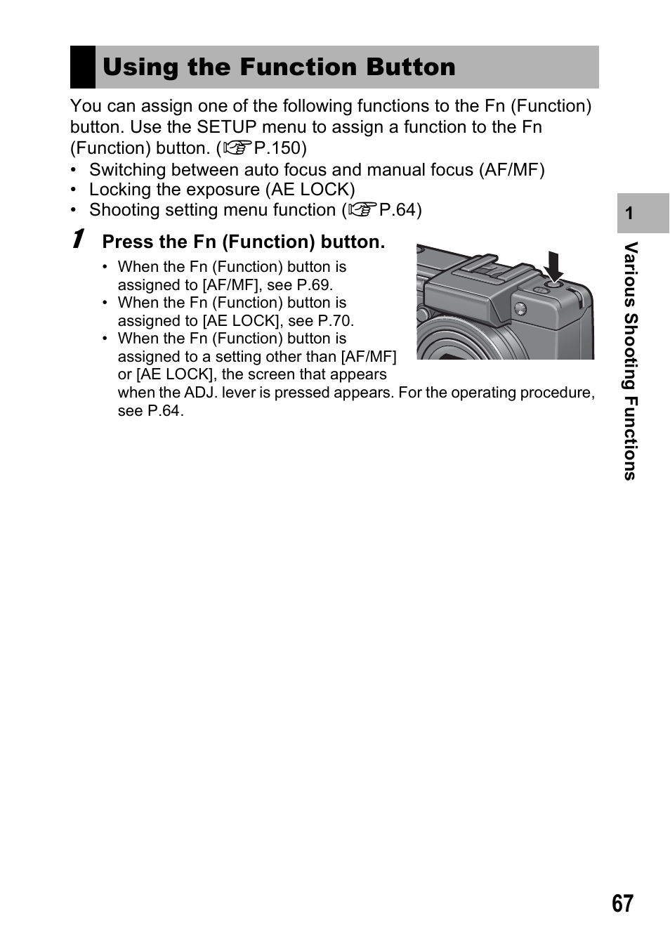 Using the function button | Ricoh GX100VF User Manual | Page 69 / 218