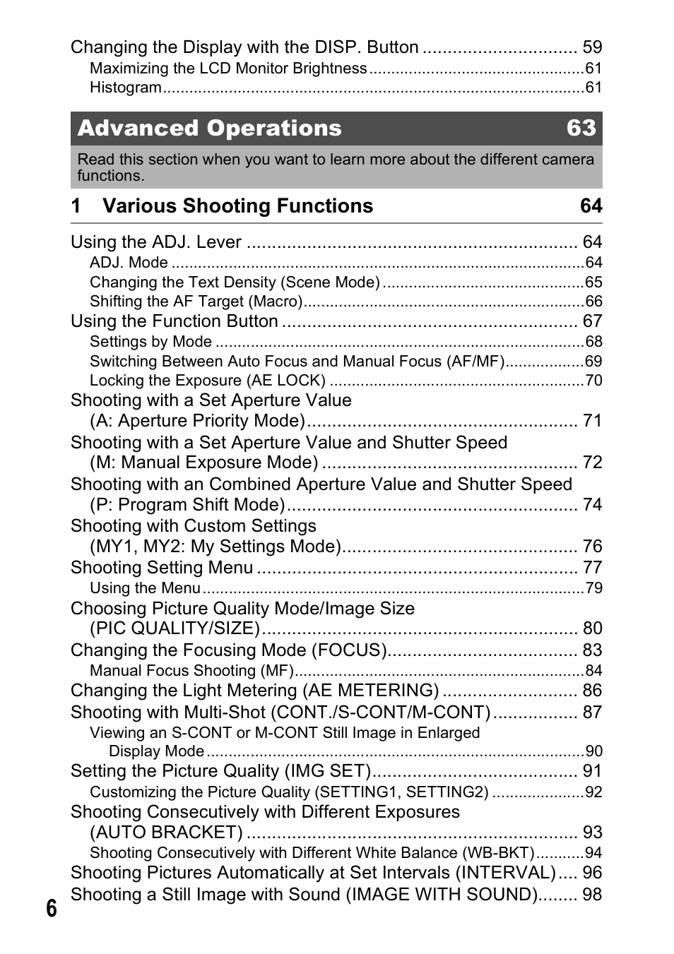 Advanced operations 63 | Ricoh GX100VF User Manual | Page 8 / 218