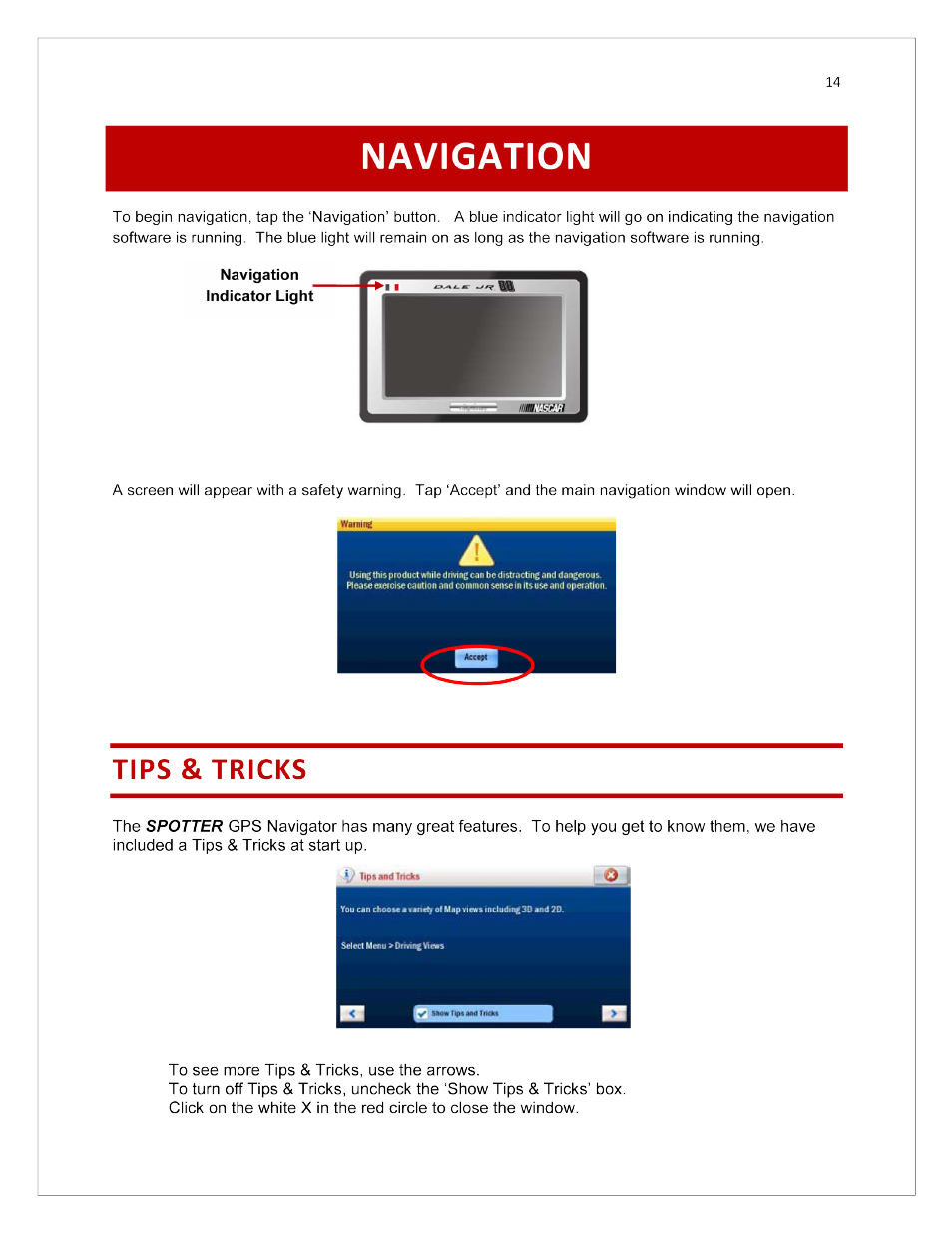 Navigation, Tips & tricks | RightWay SPOTTER RW-500 User Manual | Page 14 / 63