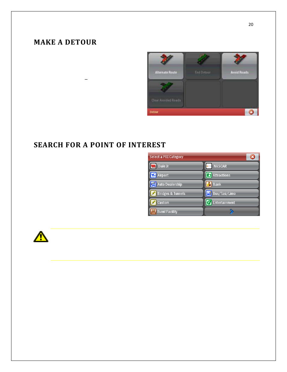 Make a detour, Search for a point of interest | RightWay SPOTTER RW-500 User Manual | Page 20 / 63