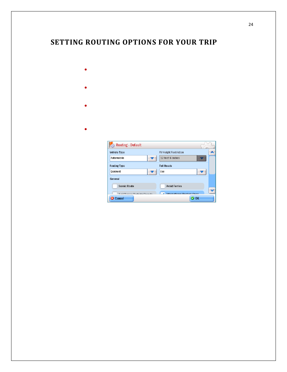 Setting routing options for your trip | RightWay SPOTTER RW-500 User Manual | Page 24 / 63