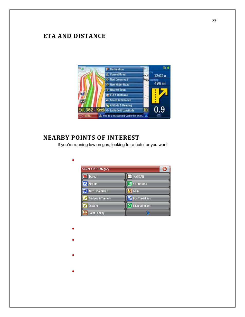 Eta and distance, Nearby points of interest | RightWay SPOTTER RW-500 User Manual | Page 27 / 63