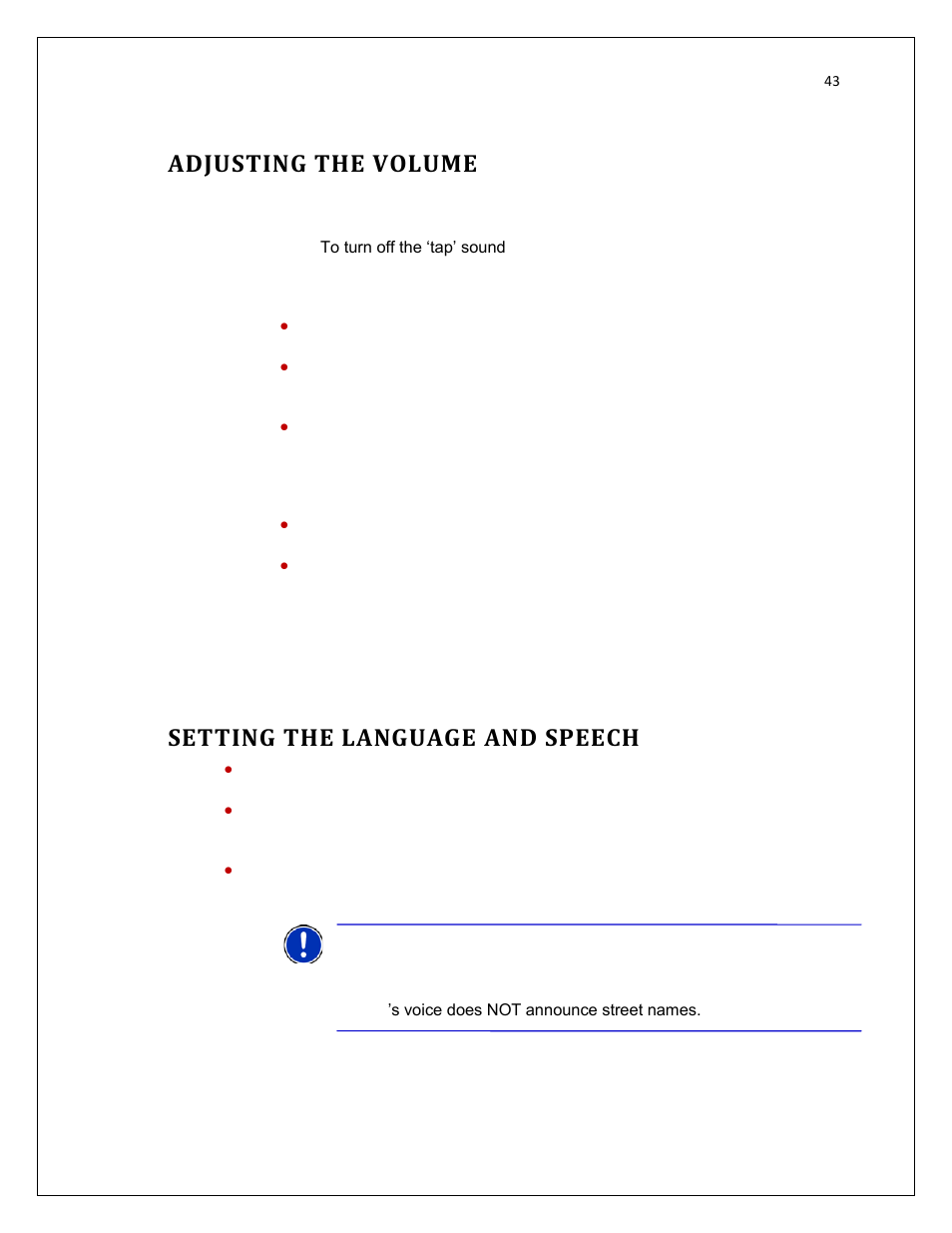 Adjusting the volume, Setting the language and speech | RightWay SPOTTER RW-500 User Manual | Page 43 / 63