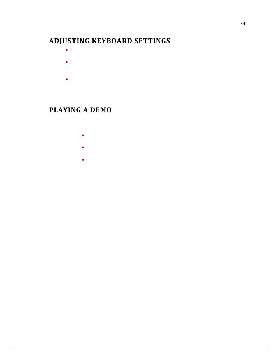 Adjusting keyboard settings, Playing a demo | RightWay SPOTTER RW-500 User Manual | Page 44 / 63