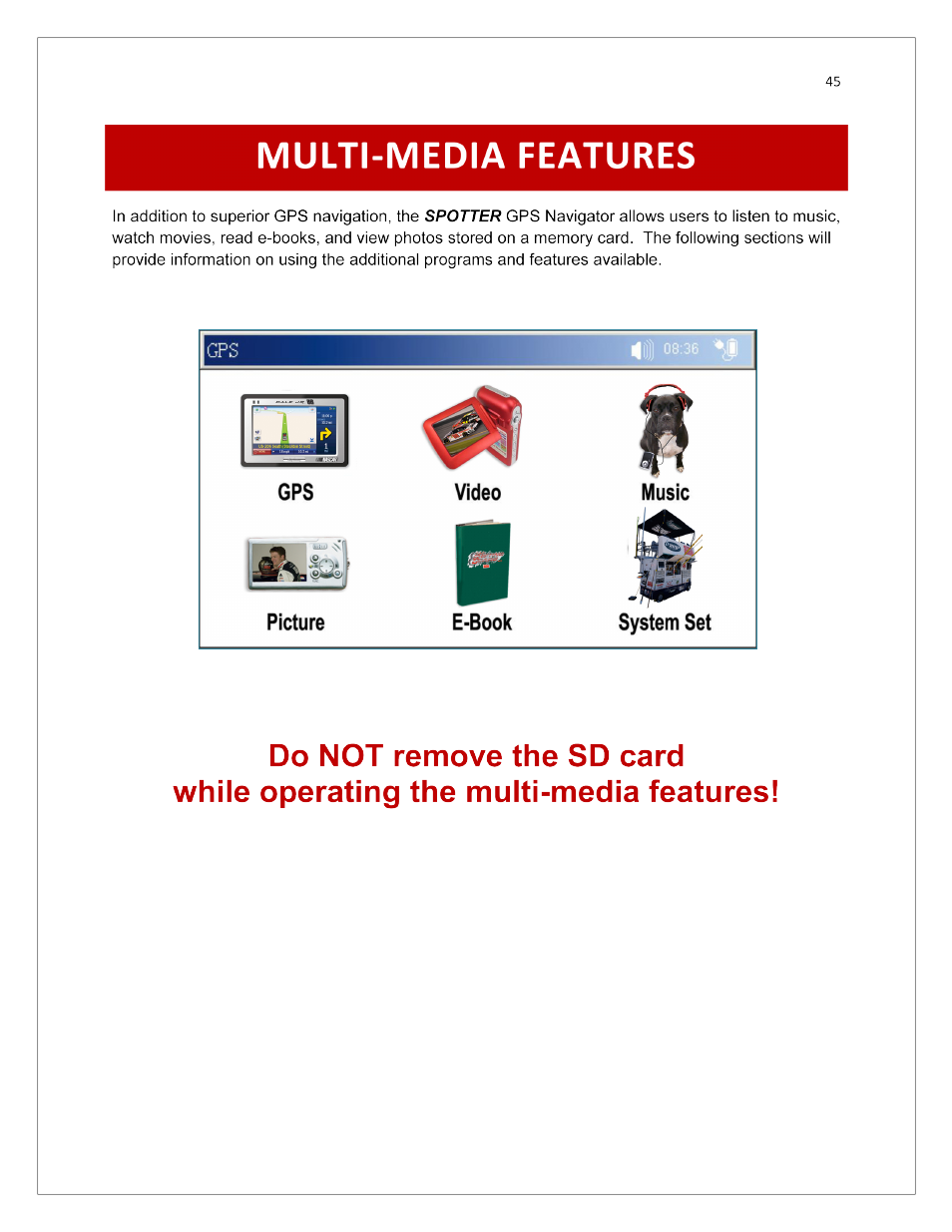 Multi-media features | RightWay SPOTTER RW-500 User Manual | Page 45 / 63