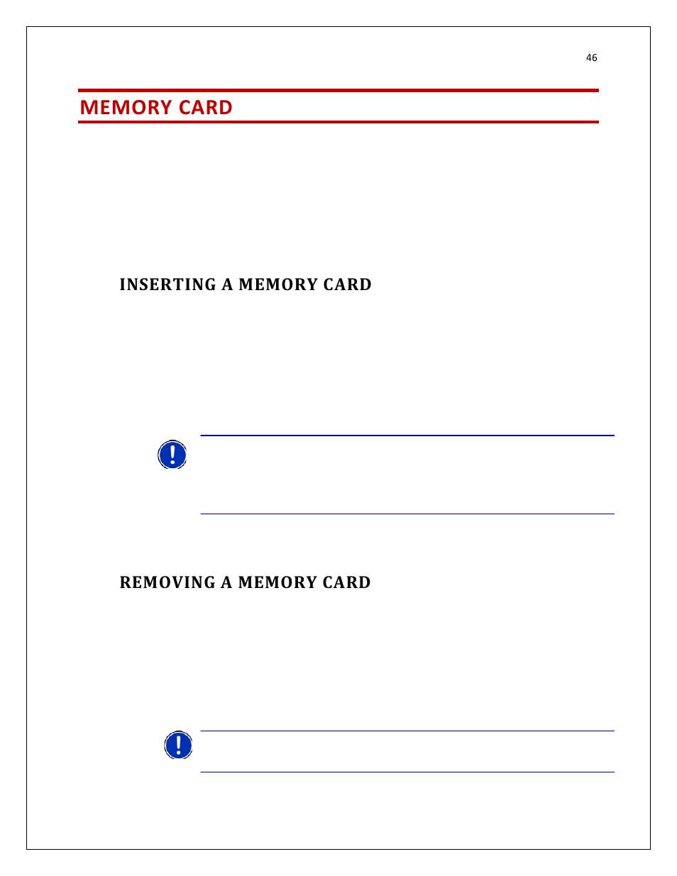 Memory card, Inserting a memory card, Removing a memory card | RightWay SPOTTER RW-500 User Manual | Page 46 / 63
