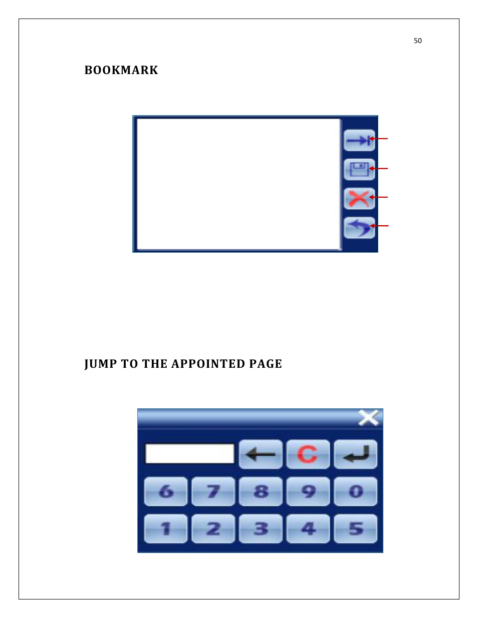 Bookmark, Jump to the appointed page | RightWay SPOTTER RW-500 User Manual | Page 50 / 63