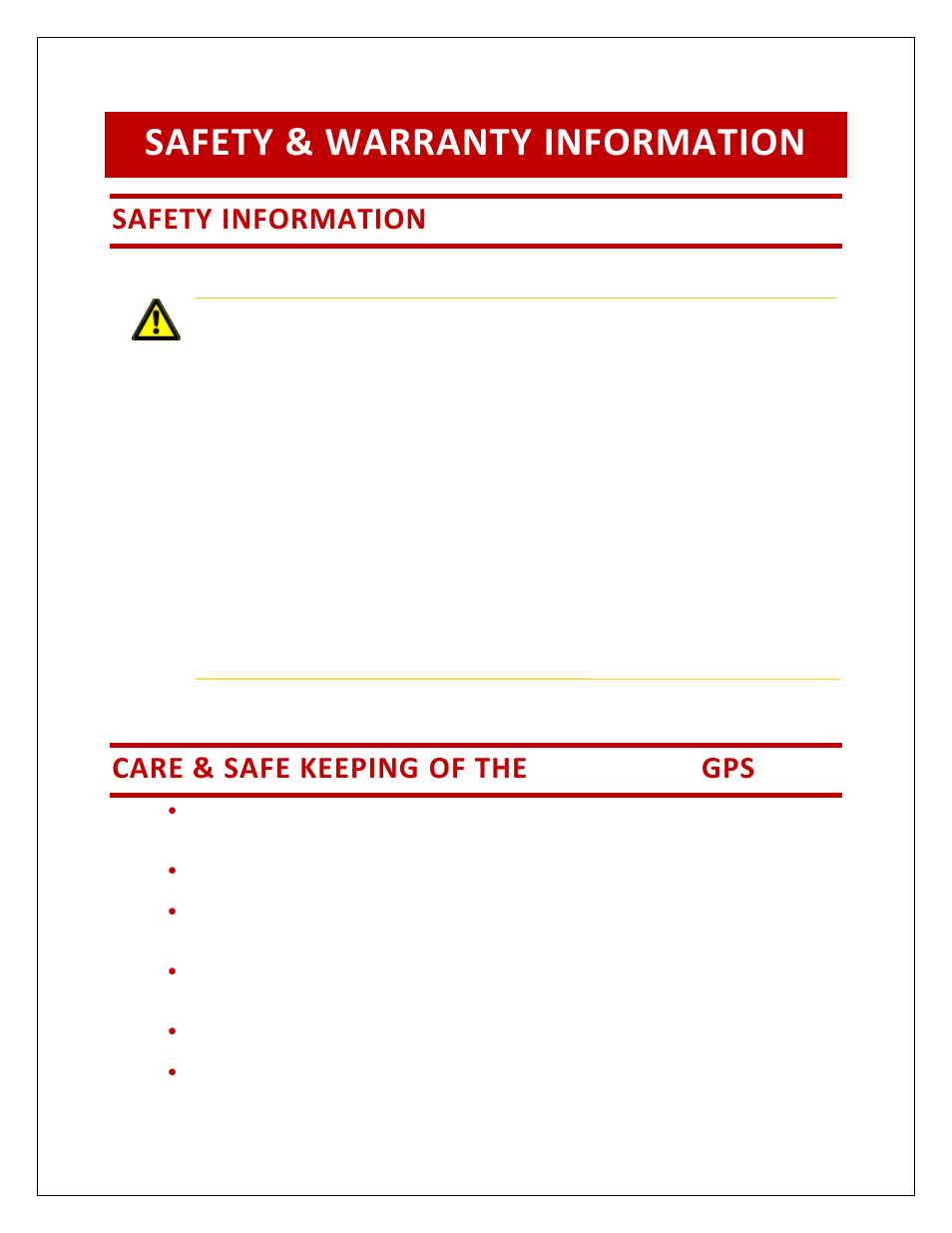 Safety & warranty information, Safety information, Care & safe keeping of the spotter gps | RightWay SPOTTER RW-500 User Manual | Page 56 / 63