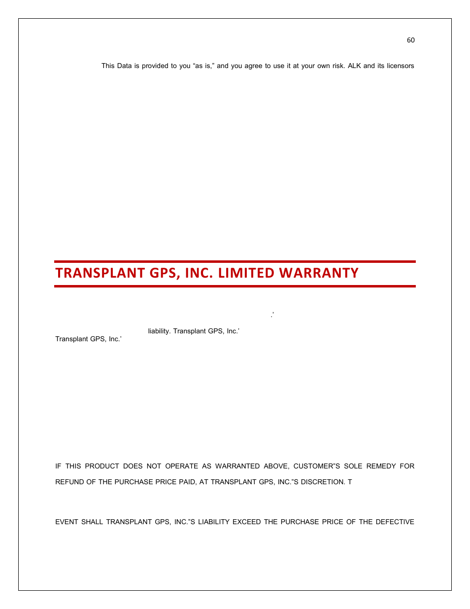 Transplant gps, inc. limited warranty | RightWay SPOTTER RW-500 User Manual | Page 60 / 63