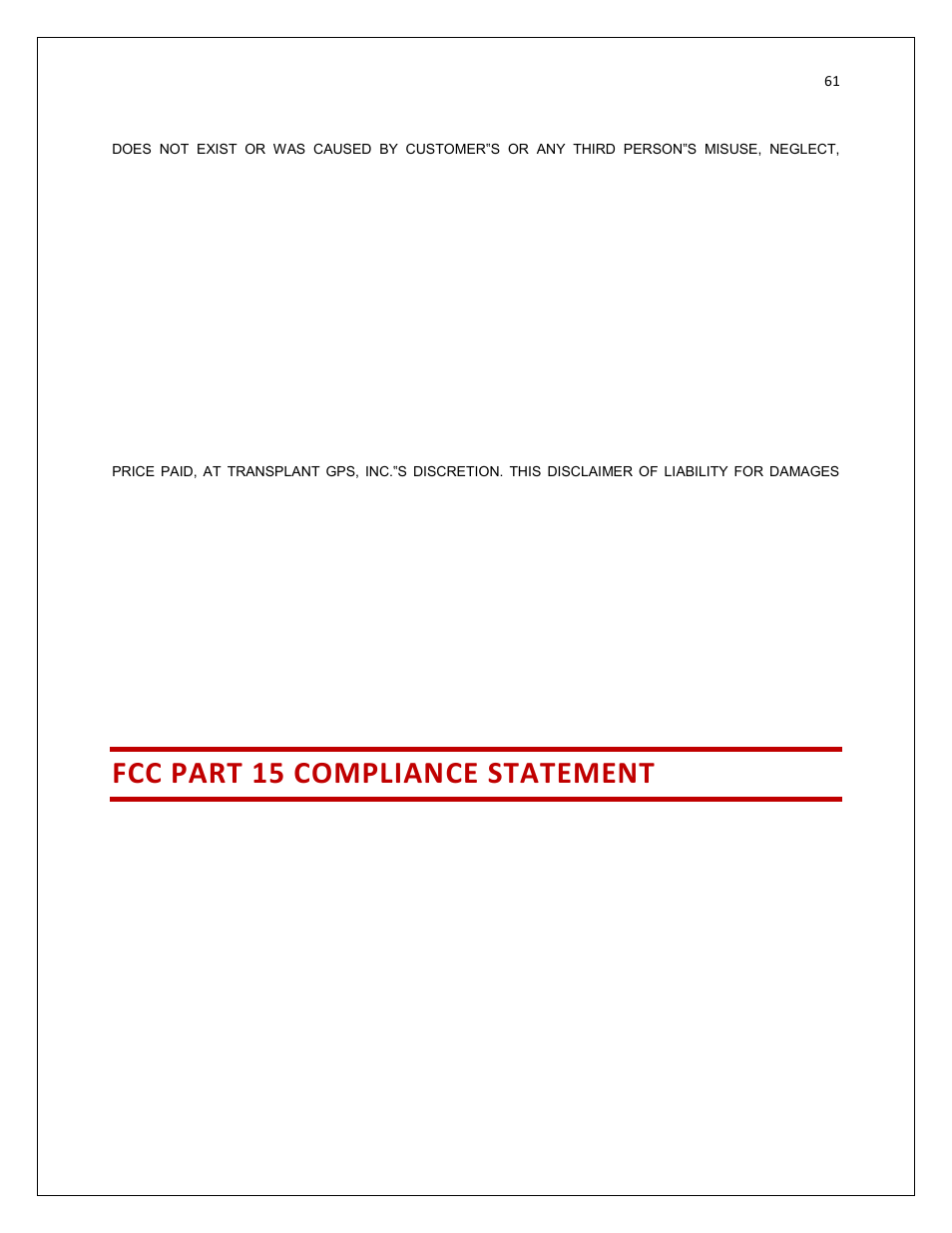 Fcc part 15 compliance statement | RightWay SPOTTER RW-500 User Manual | Page 61 / 63