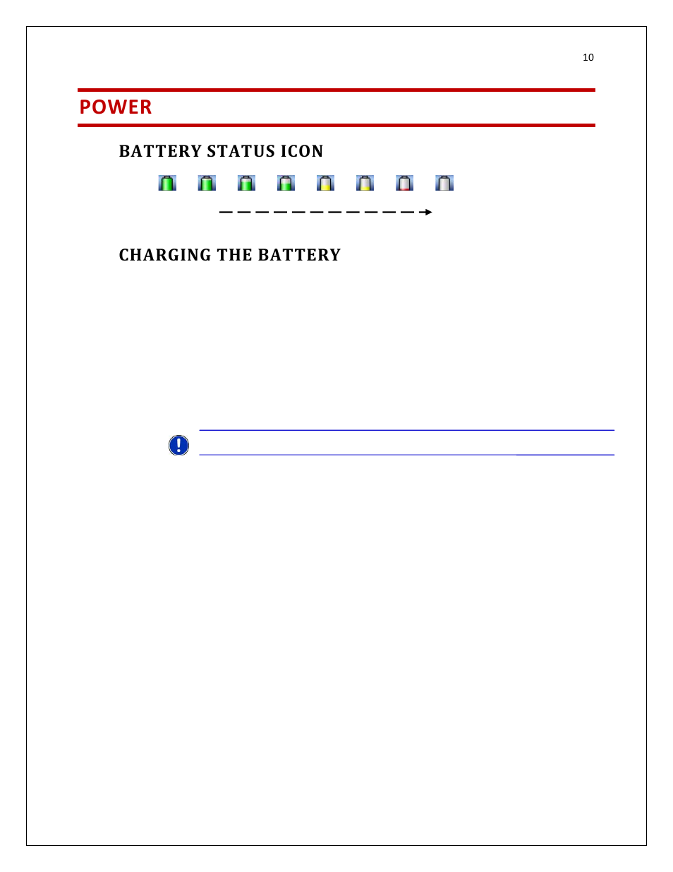 Power, Battery status icon, Charging the battery | RightWay GPS Navigator RW 200 User Manual | Page 10 / 73
