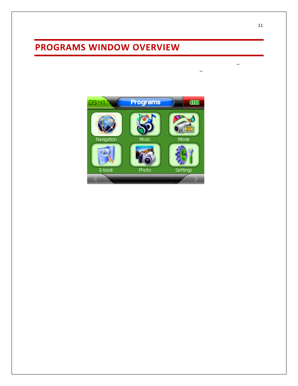 Programs window overview | RightWay GPS Navigator RW 200 User Manual | Page 11 / 73