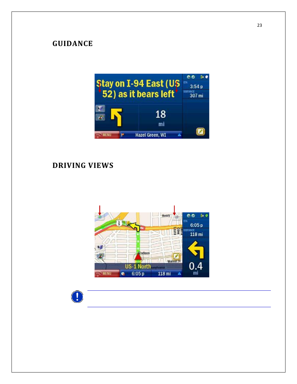 Guidance, Driving views | RightWay GPS Navigator RW 200 User Manual | Page 23 / 73